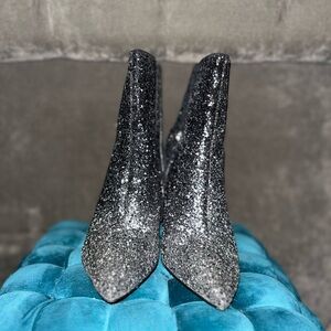 Black and Silver Heeled Boots with Stiletto Heel